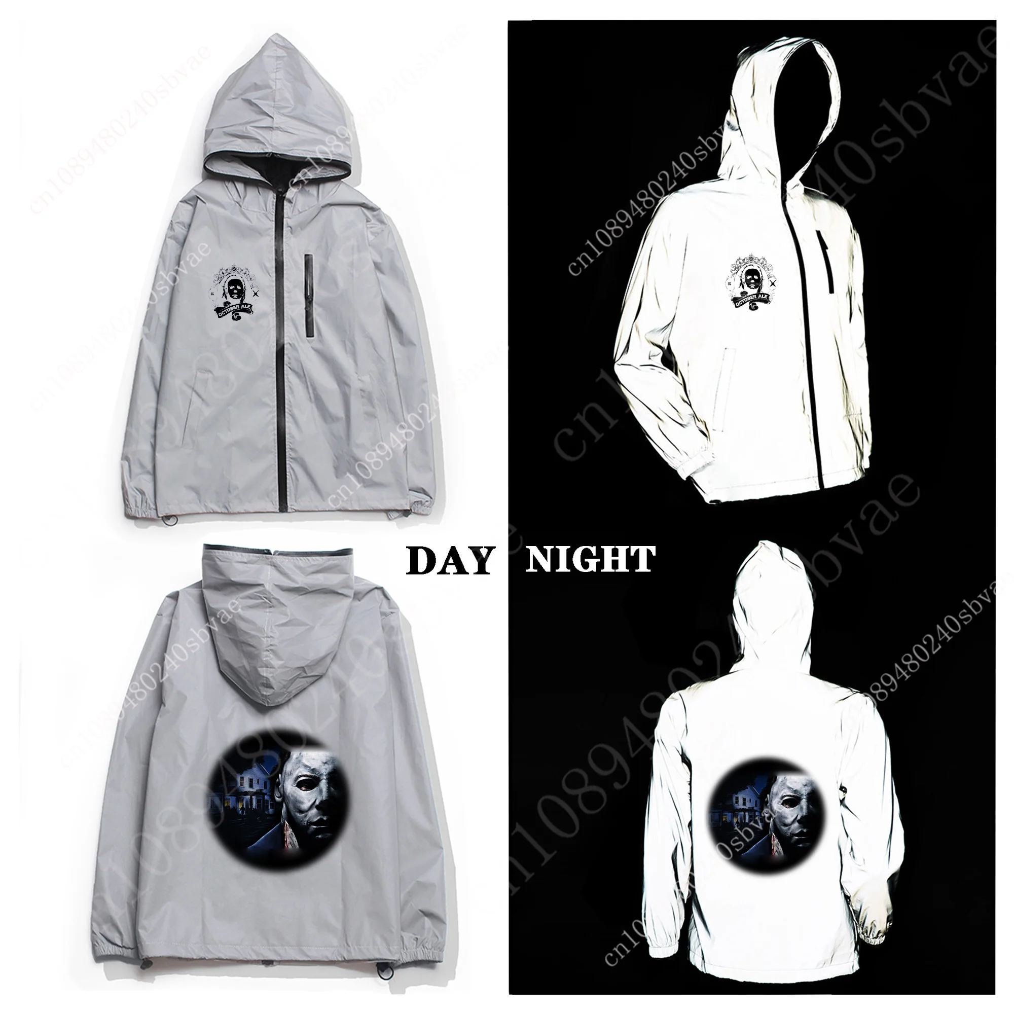 

Horror Halloween Reflective Jacket Michael Myers Mens Womens Coat Hooded Windbreaker Runing Pocket Jackets Customized Hoodie