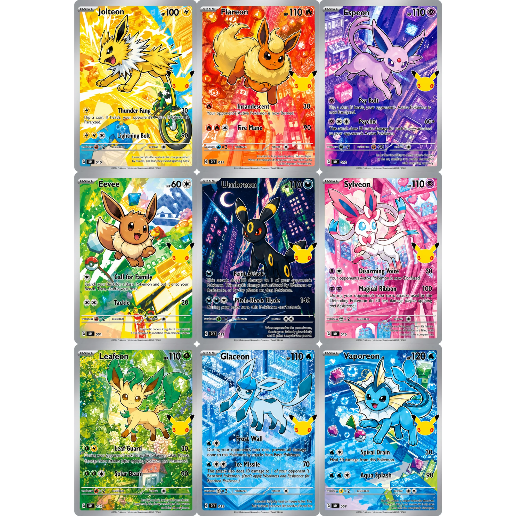 9-teiliges Set Englische Umbreon Espeon Sylveon Flash-Karten Selbstgemachte Eeveelution Klassische Anime-Sammelkarten Spielzeug