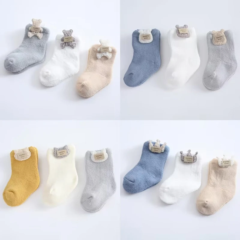 1 Pairs Baby Socks Warm Winter Cute Cartoon Bear Soft Newborn Baby Girl Boy Thicken Terry Socks Floor Sock Infant