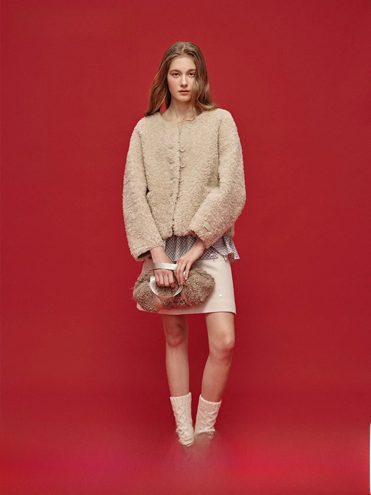 

Retro Lazy ort round Ne 00 Wool Eco-Friendly Fur Jaet Women Moonmoi Warm Winter Coat Straight Tube ape Long Sve