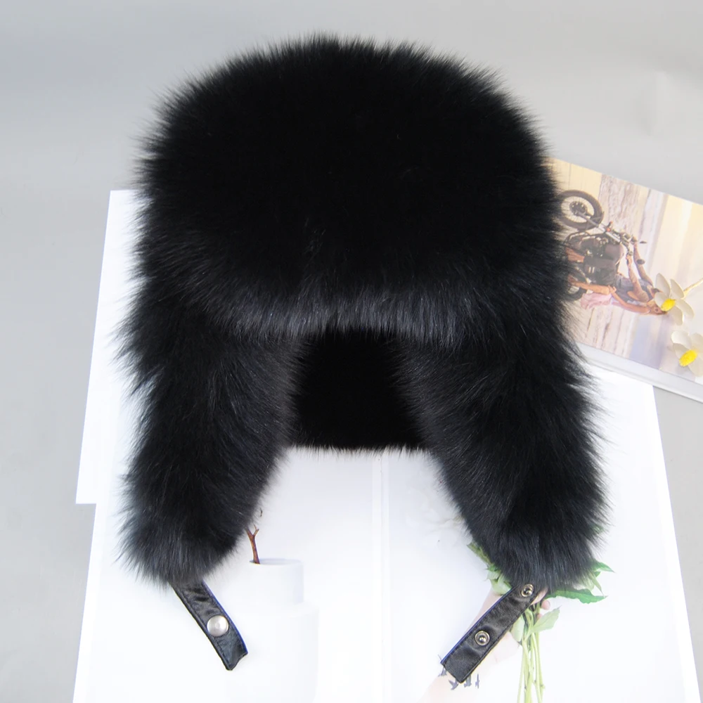 ฤดูหนาวผู้ชาย 100% Real Silver Fox Fur Aviator Bomber หมวก Raccoon ขนสัตว์ Ushanka หมวก Trapper รัสเซีย Man หมวกสกีหมวกหนังแท้