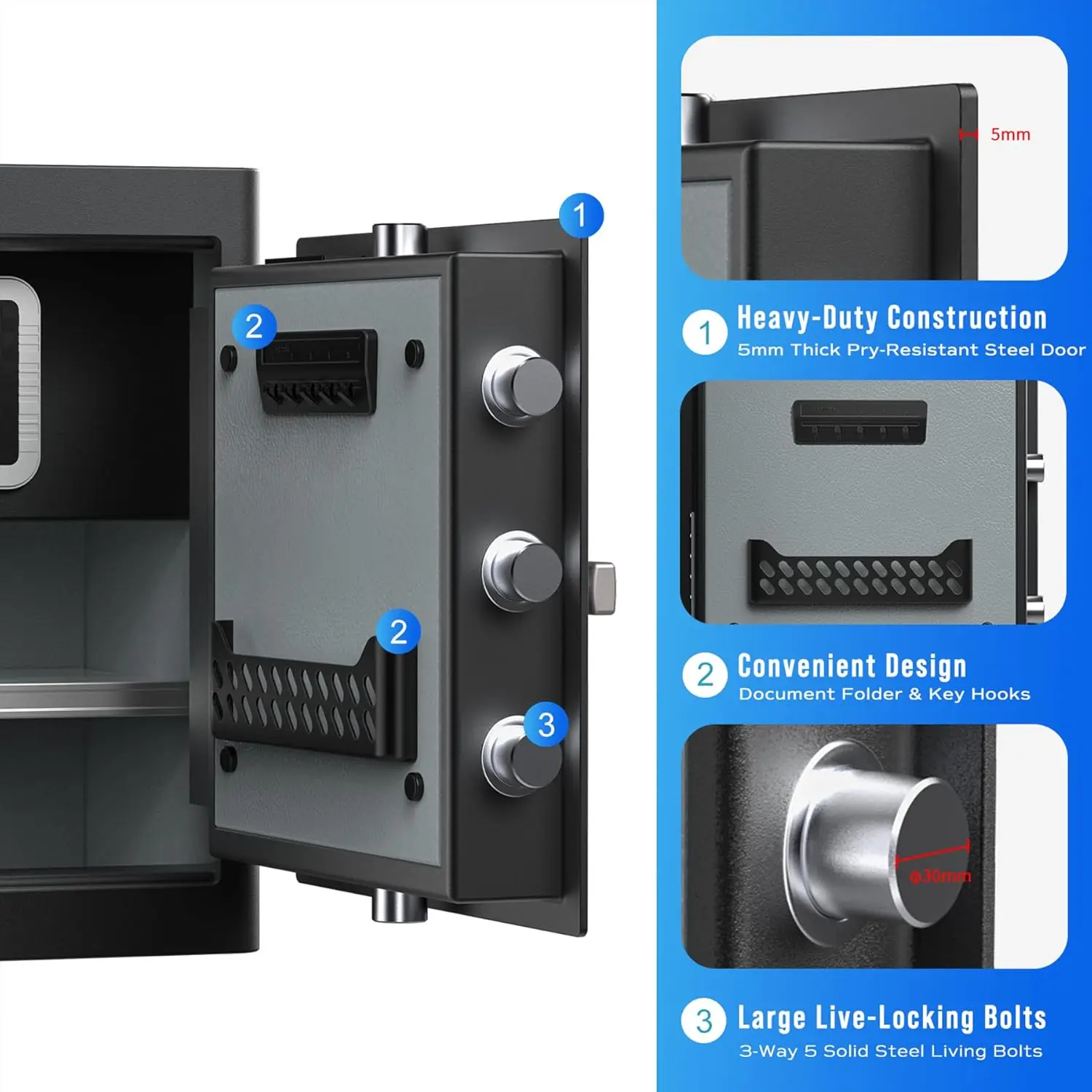 Deluxe Home Safe and Lock Box,Smart Touch Screen Biometric Fingerprint Security Safe Box with Voice Prompt,One-touch Unlock,Inte