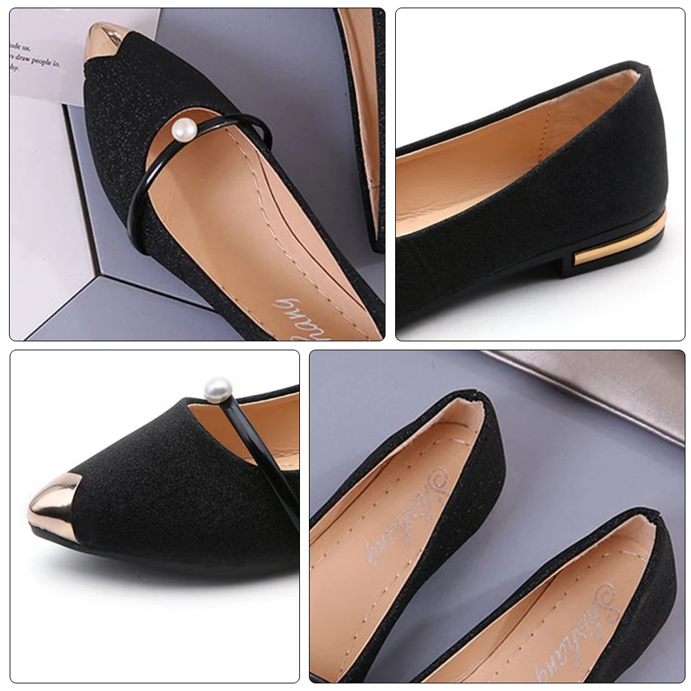 

Нарядные туфли-лодочки с жемчугом, женские туфли на плоской подошве, черные удобные женские туфли с острым носком