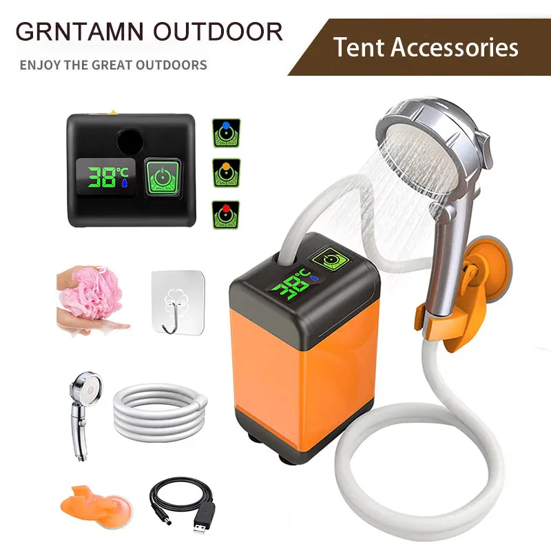 Portable Electric Shower Pump Outdoor Camping Shower IPX7 Waterproof with Digital Display for Hiking Travel Beach Pet Washing