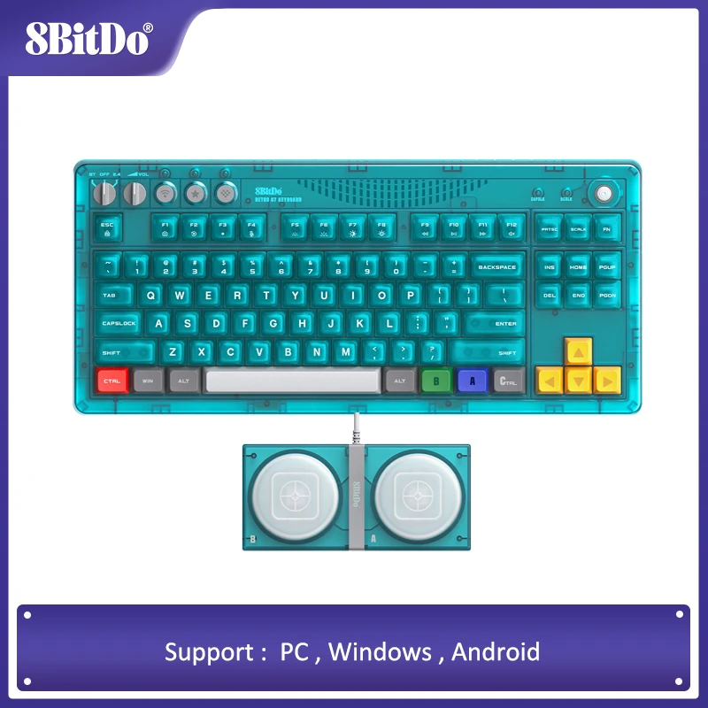 8BitDo Retro 87 Mechanisch Toetsenbord - Helderblauw, Bluetooth/2.4G/USB-C Hot Swappable Gaming Toetsenbord voor Windows en Android