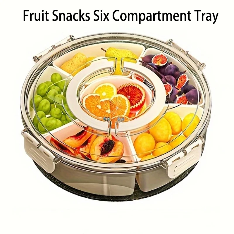 Paquete familiar para acampar, Picnic, bandeja de seis frutas divididas, bandeja para aperitivos con tapa, bandeja giratoria para aperitivos, frutos secos, cajas para aperitivos y dulces