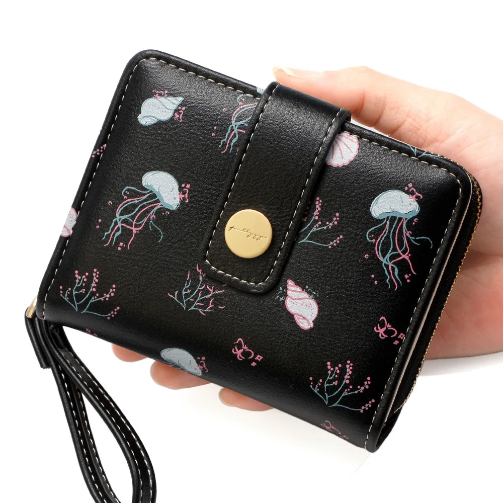 Brand Wallets For Women 2026 New Women's Short Wallet Buckle PU Leather Printed Coin Purse Mini Female Purses Carteras