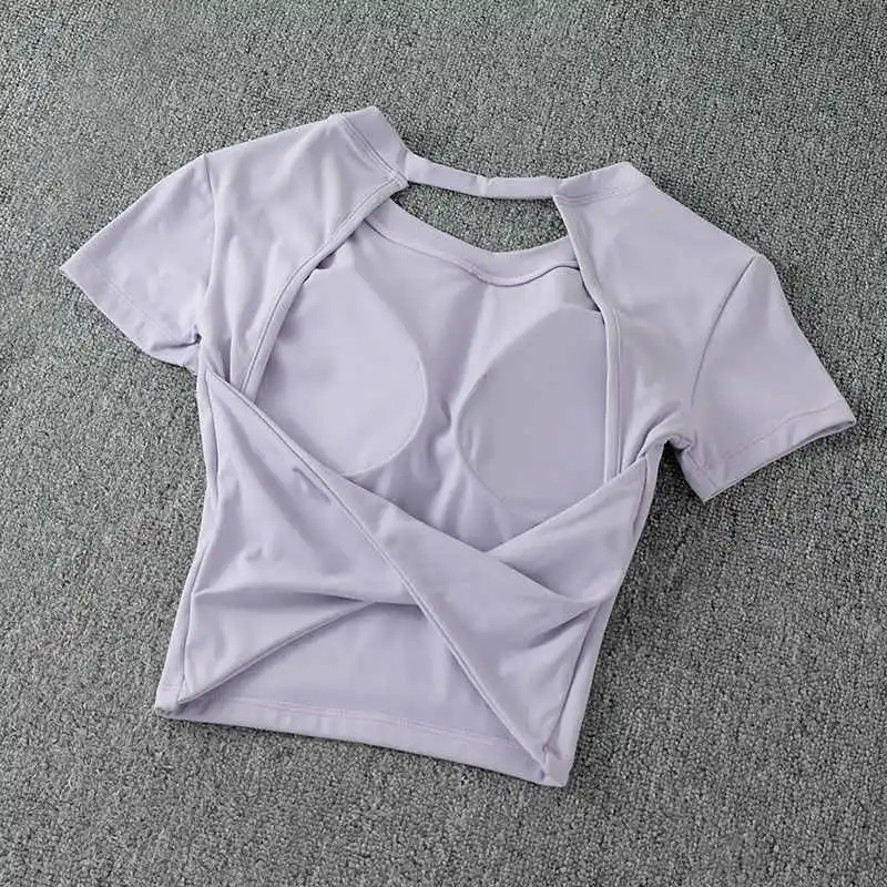Short Sleeve Yoga Tops Sexy Backless Fitness Wear Top Outdoor Soft Comfortable Sports Yoga Top