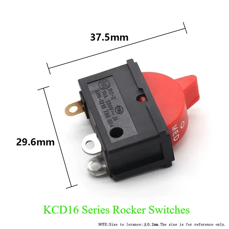 KCD16 Wind Speed Control Button Rocker Switch Black Red 10A 250V 3 Positions 3Pin For Hair dryer SPDT Switch