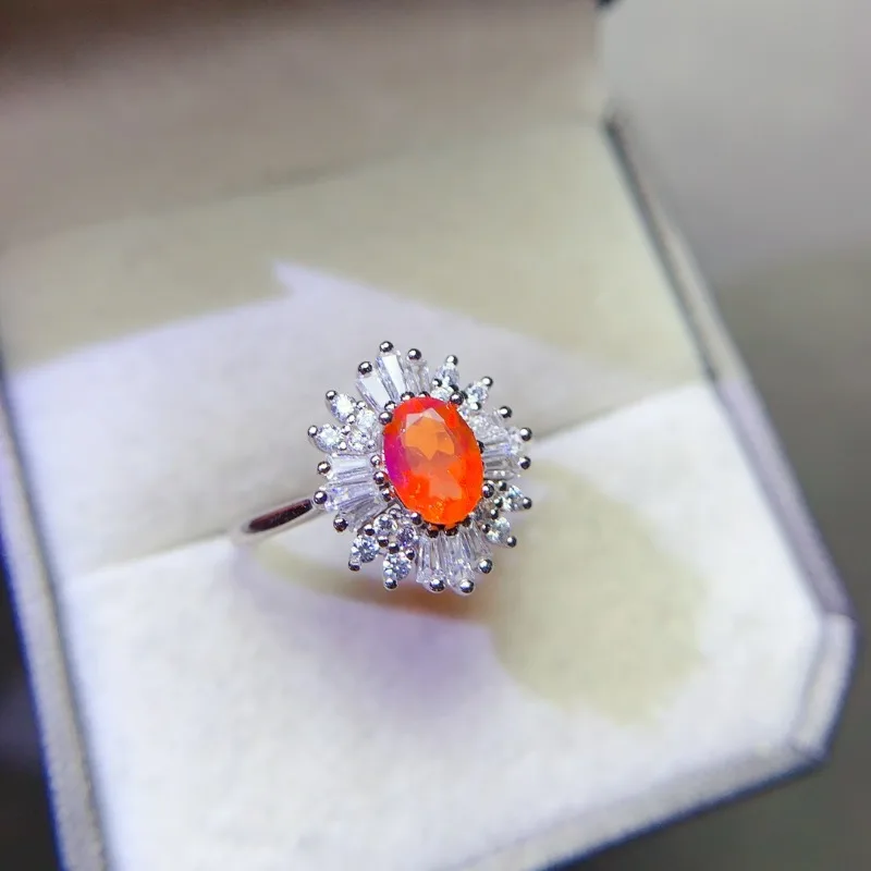 Orange Opal 5x7mm rings 925 Silver Natural Opal rings For Women Sterling Silver Jewelry Gift