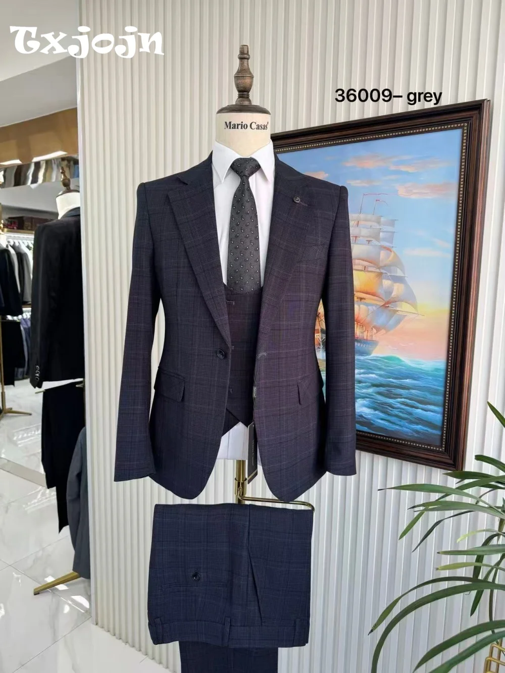 

Fashion Plaid Mens Suit Set Elegant Men Business Fashion 3 Piece Set 2026 Slim Jacket Vest Pants For Office Negotiation Groomsme