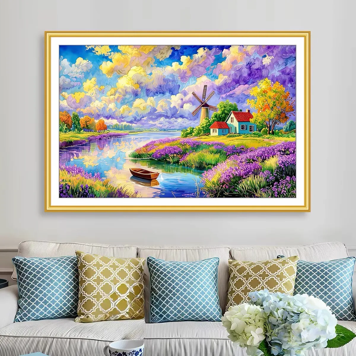 9CT 11CT Lake Needlework,DIY Living Room Printed Cross Stitch,Set For Embroidery Kit Cotton Threads 50 Colors