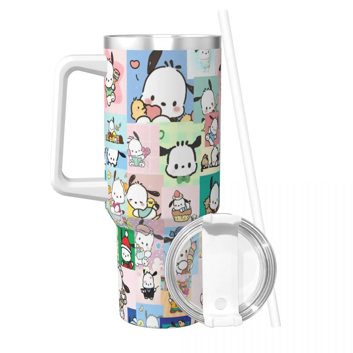 Cute Pochacco Dog Stainless Steel Tumbler Travel Thermal Mug With Straws and Lid Large Car Mugs Hot Drinks Water Bottle