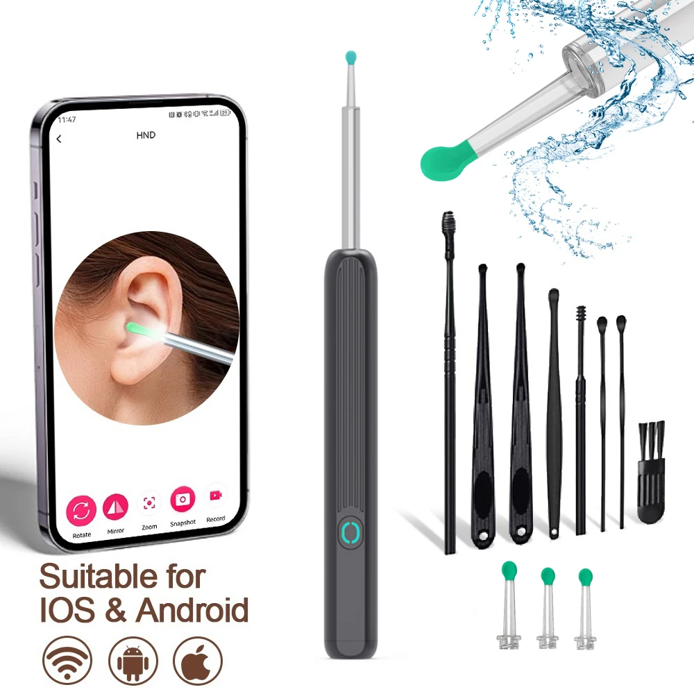 Dropshipping Ear Cleaner HD Ear Sticks Otoscope USB C Charging Endoscope Wax Removal Tool Earpick MIni Camera Health Care Set