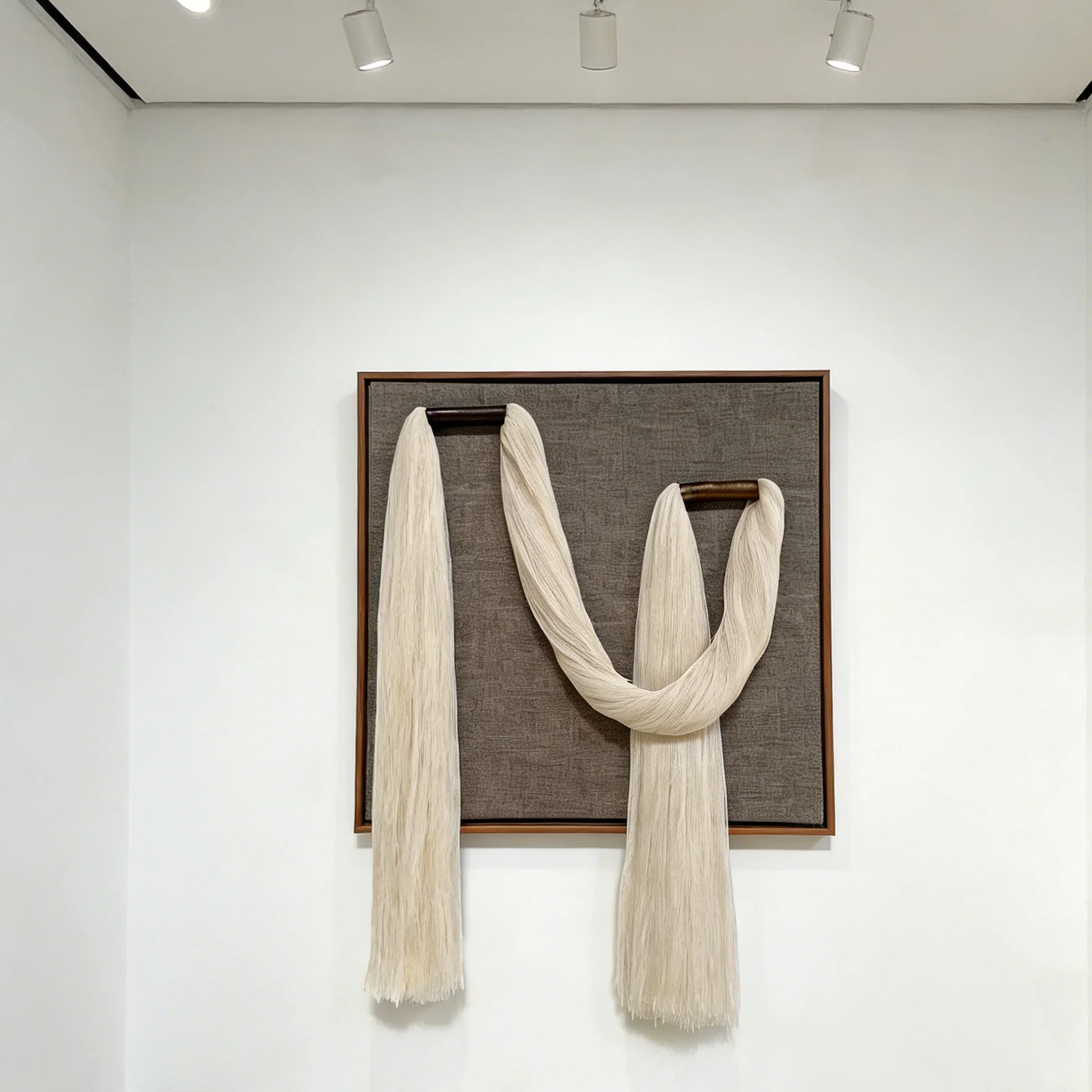 Framed Fiber Art Wall Sculpture | Minimalist Textile Canvas | Neutral Macrame Wall Decor