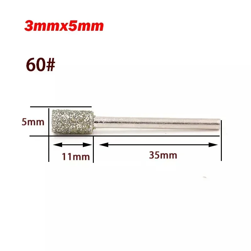 3mm 4mm 5mm 6mm 8mm Cylinder Diamond Burr Grinding Head Bit 3mm Shank For Dremel Rotary Tool 60 Grit