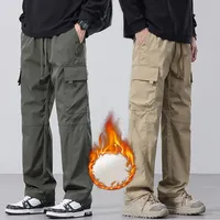2024 New Men's Fleece Cargo Pants Winter Fashion Velvet Casual Pants Male Thick Plush Pants Large Pockets Loose Warm Trousers