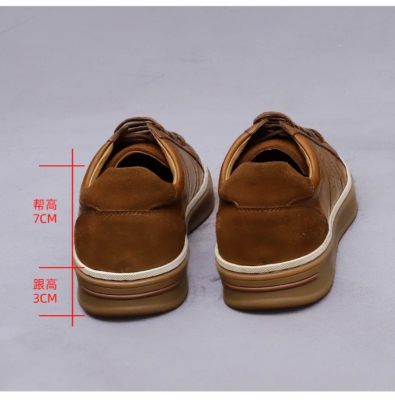Men's Shoes Genuine Leather Lace Up Sneaker Retro Burnished Perforated Design Thick Rubber Sole Casual Daily Footwear for Men