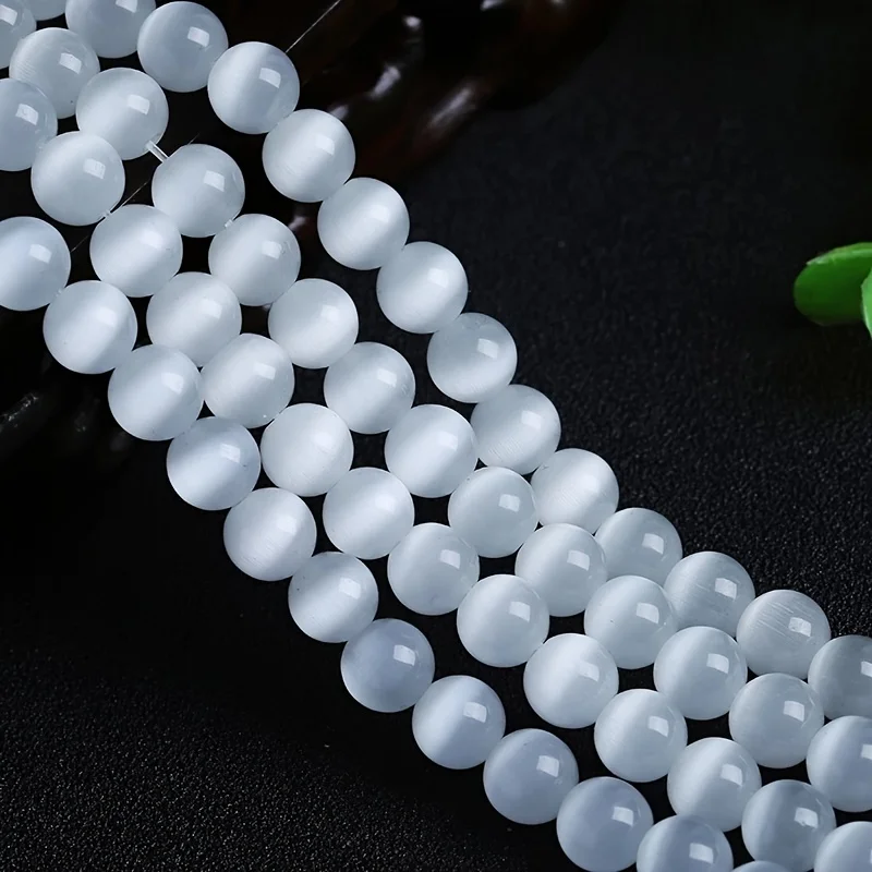 Natural Stone Gypsum Stone Round Shape Bead Smooth Loose Spacer Selenite Bead for Jewelry Making DIY Bracelet Necklace Accessory - view 2