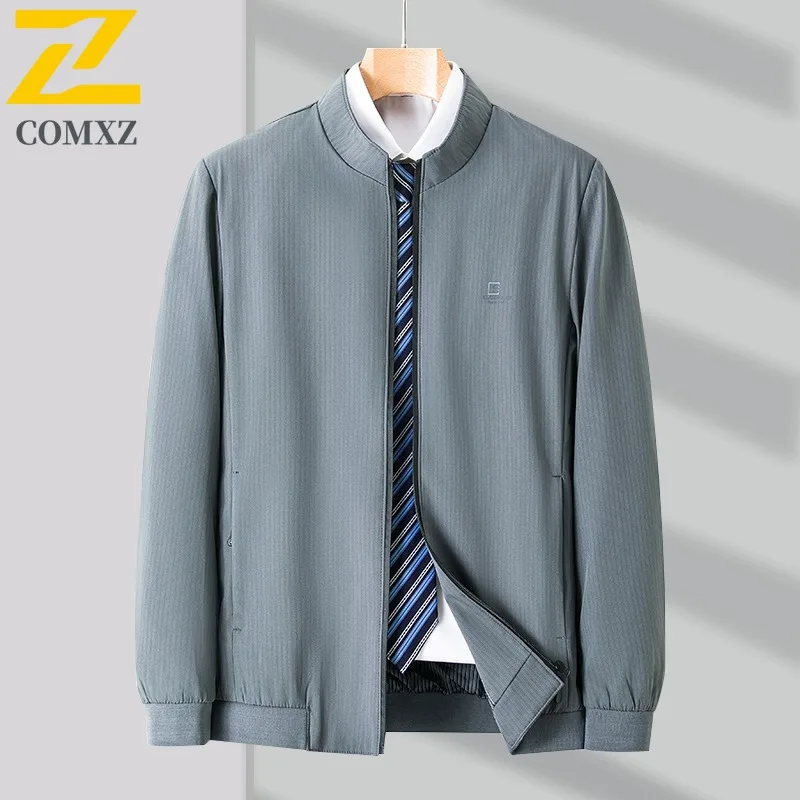 

COMXZ 2025, осенне-зимняя новая мужская одежда для папы среднего возраста, деловая повседневная куртка, верхнее пальто с воротником-стойкой, топ