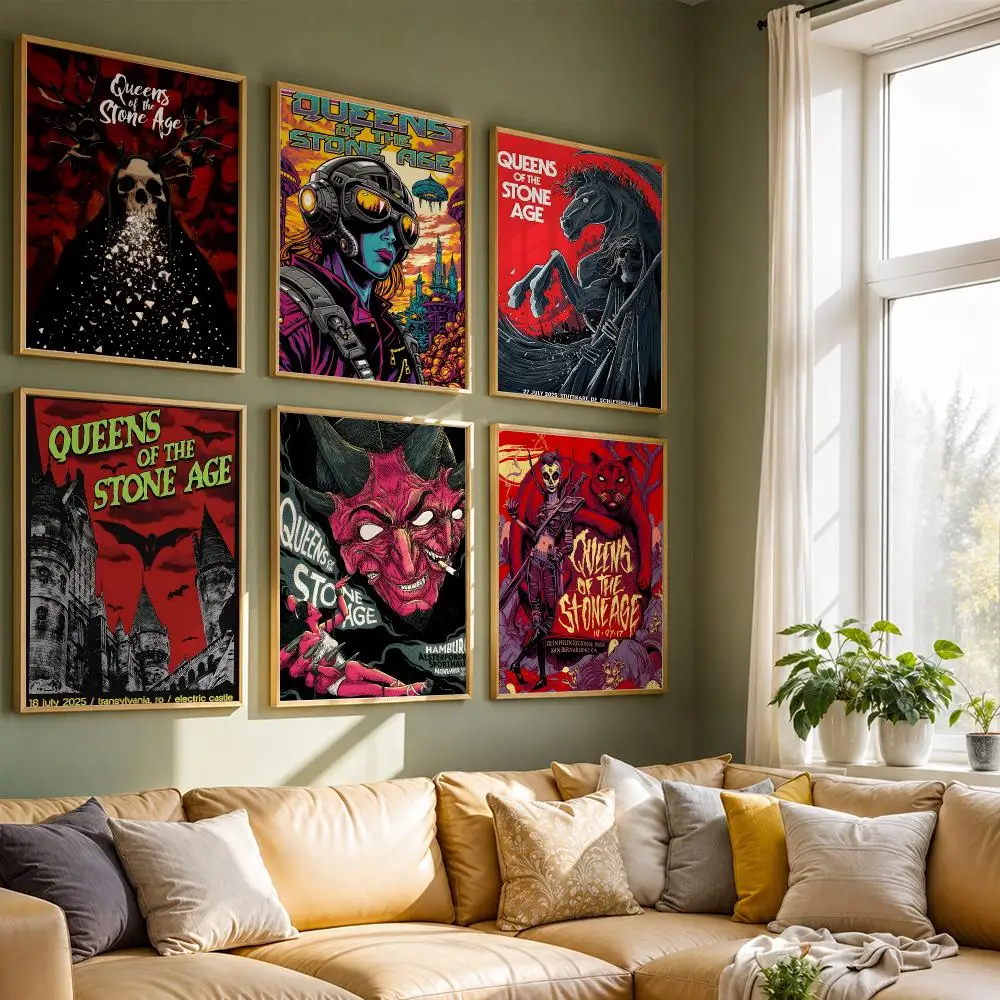 Q-Queens Of The Stone Age Silk Poster HD Quality Wall Art Retro Posters For Home Room Wall Decor Kawaii Room Decor