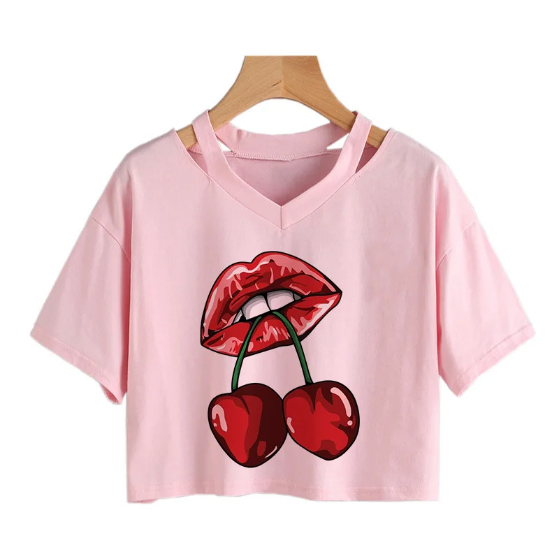 Top corto de cereza de fresa de Brooklyn para mujer, camisetas informales, camiseta gótica, camiseta recortada de los años 90, Tops, ropa de calle