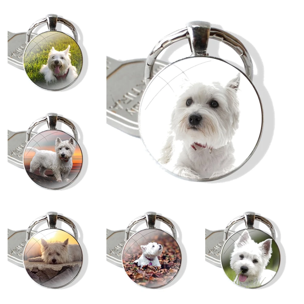 Keychain Glass Cabochon Metal Pendant Classic Men\'s Women\'s Keyring West Highland Terrier Westie Dog