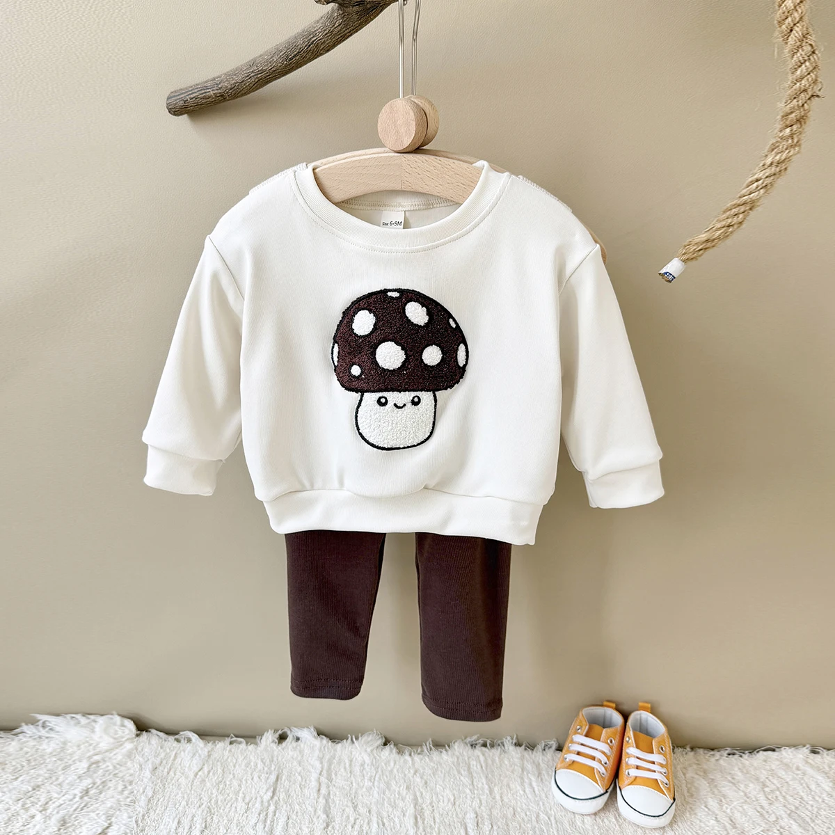 New Autumn Baby Sets Cartoon Mushroom Embroidery Pullover Cute Long Sleeves Top+Bottom 2pcs Boys Girls Suit Spring Infant Outfit