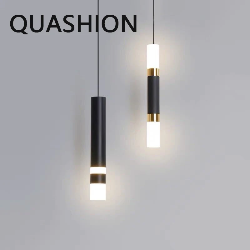 

Modern LED Tube Home Decoration Pendant Lamps Metal Body Acrylic Lampshade Bedroom Chandeliers Indoor Bar Dining Hanging Lustres