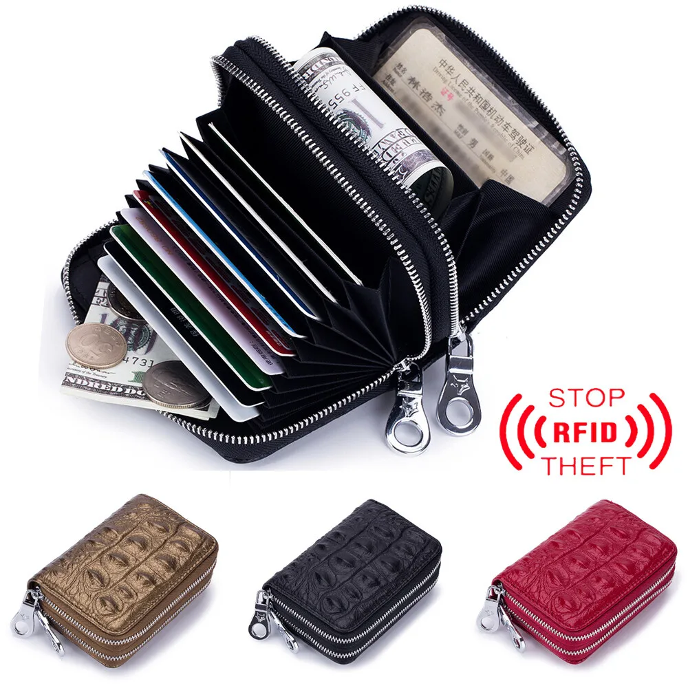 

RFID Blocking Women's Credit Card Holder Genuine Leather Small Zipper Female Card Case Wallet Purse Handbag Mother's Day Gifts