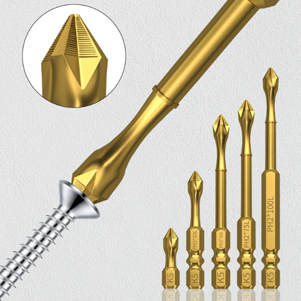 クロスドライバー用磁気ドリルビット,バッチヘッド,合金鋼,六角シャンク,k5,6.3mm, 25mm, 50mm, 65mm, 75mm, 100mm, 150mm, 6個