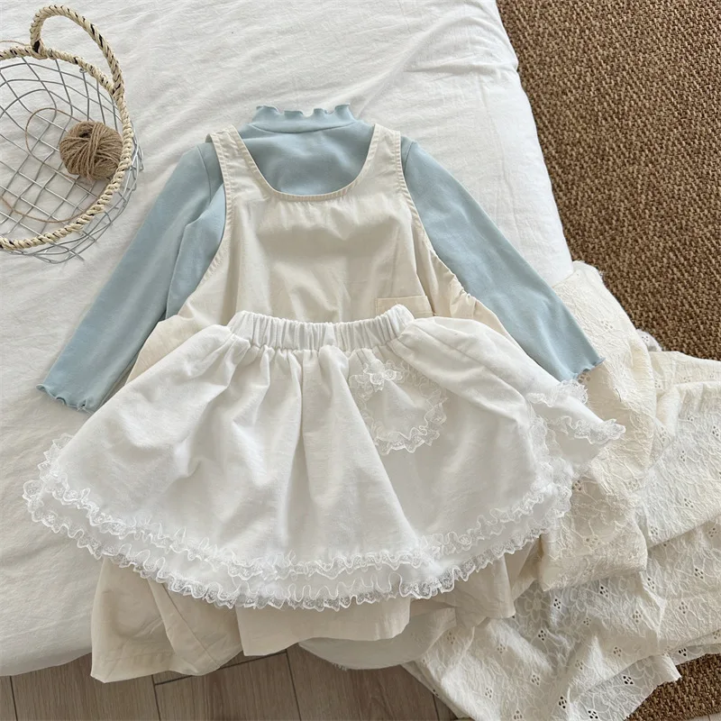 

2025Spring and Autumn New Children's Layered Solid Color Loose Dress Girls' Stylish Pocket Sleeveless Dress