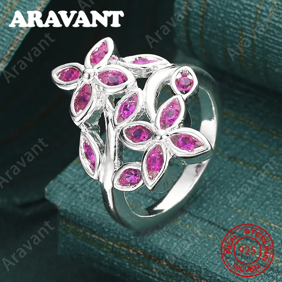 925 Sterling Silver Purple Zircon Four-Leaf Clover Ring - A Fresh And Elegant Engagement Jewelry For Women.