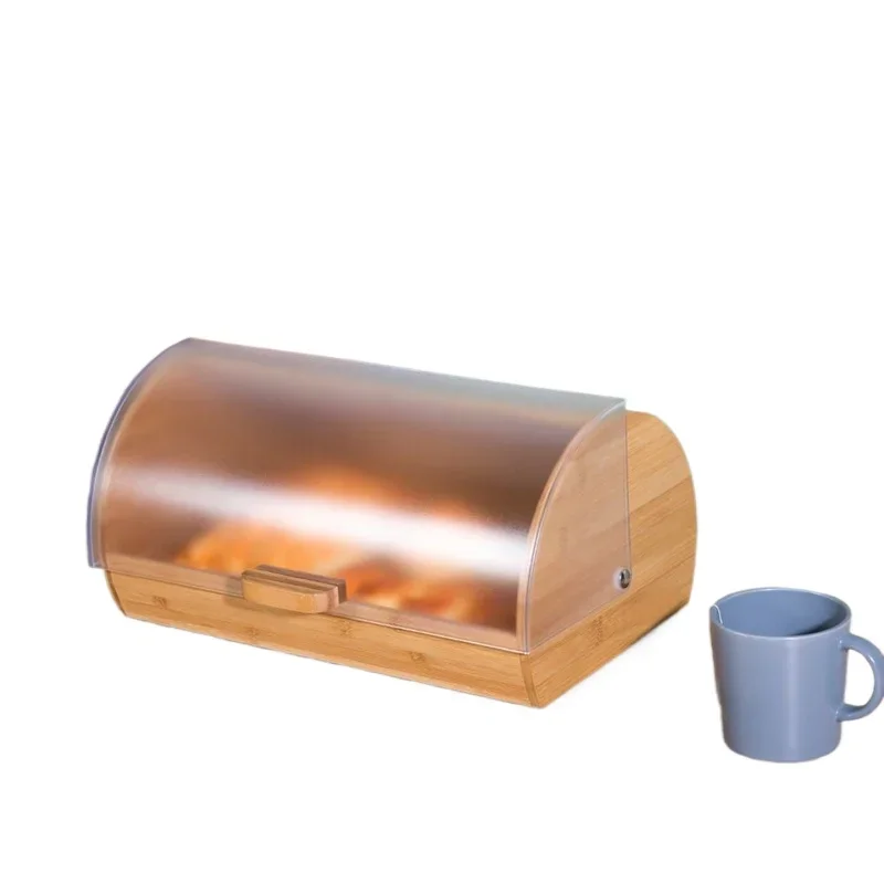 

2025 Modern Bamboo Bread Box Kitchen Bread Bin With Folding Lid Wooden Food Storage Container for Kitchen and Canteen