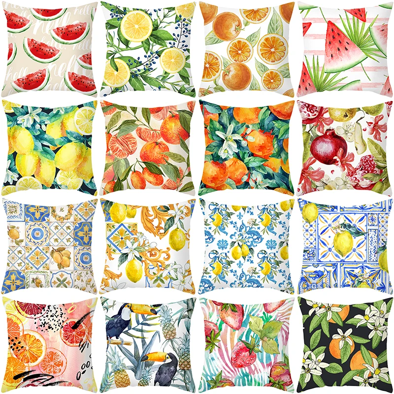 

Summer Fresh Fruit Pillow Case Home Decoration Polyester Cushion Cover for Sofa Livingroom Throw Pillow Cover Housse De Coussin