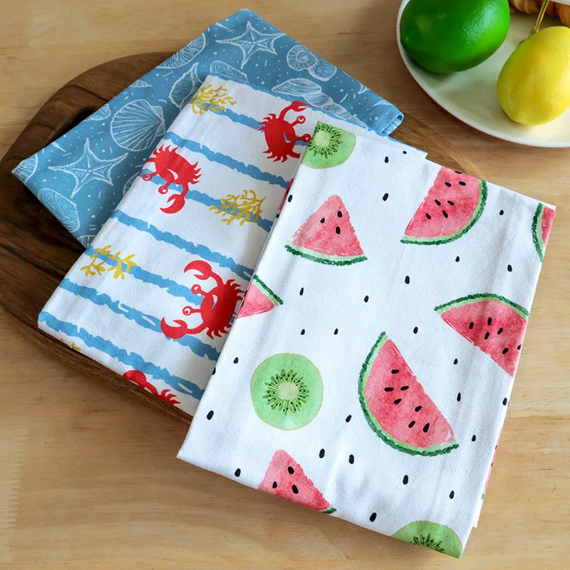 1Pc 45x65cm Color Printed Pure Cotton Table Napkins Kitchen Tea Towels Absorbent Dish Cleaning Cloth