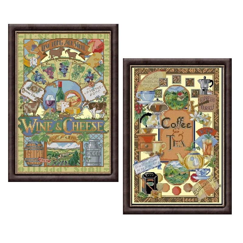 

Cross-stitch set, wine and cheese, coffee and tea, home boring to kill time, hand embroidery material package