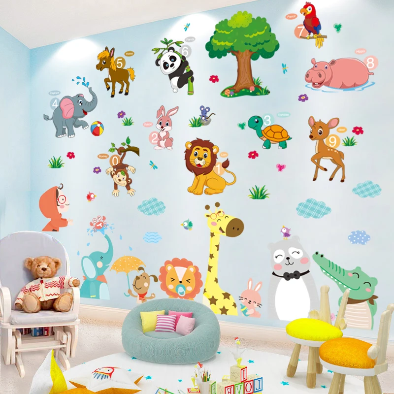 

[SHIJUEHEZI] Cartoon Animals Wall Stickers DIY Elephant Lion Rabbit Wall Decals for Kids Rooms Baby Bedroom Home Decoration