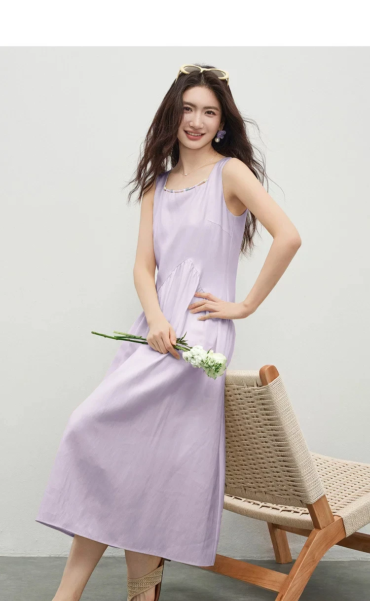 SENTUBILA Damen Ärmelloses Midikleid 2026 Sommer Elegantes Minimalistisches Ausgeschnittenes Perlenbesetztes Kleid mit Quadratischem Ausschnitt und Plissee-A-Linie 162LP6225 – Detail 3
