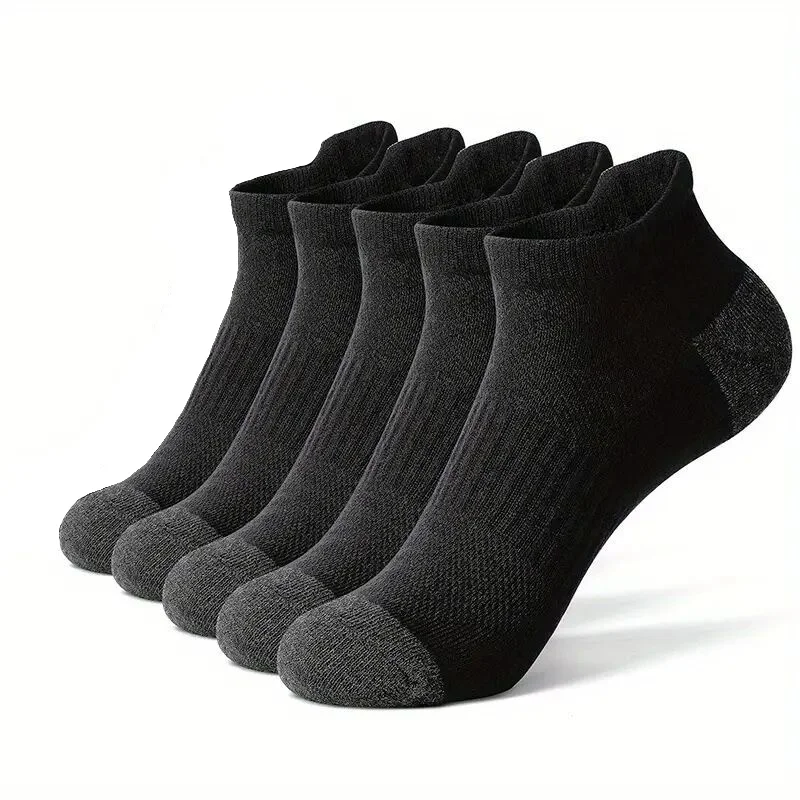 5 Pairs Men Ankle Athletic Running Socks Summer Black White Breathable Low Cut Socks No Show Cotton Soft Casual Short Socks