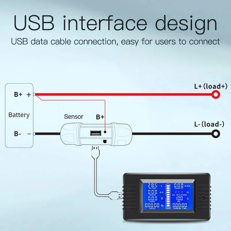 PZEM-015 DC 0-200V 50A 100A 9 in 1 DC LCD Display Digital Multimeter Battery Monitor Power Energy Impedance Voltmeter Wattmeter