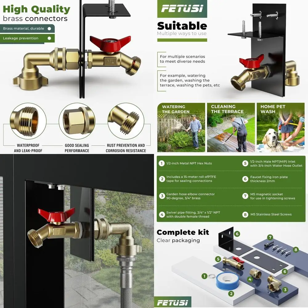 

Outdoor Water Access Kit: Brass Extender with Screen Door Adapter for Easy Patio and Garden Installation