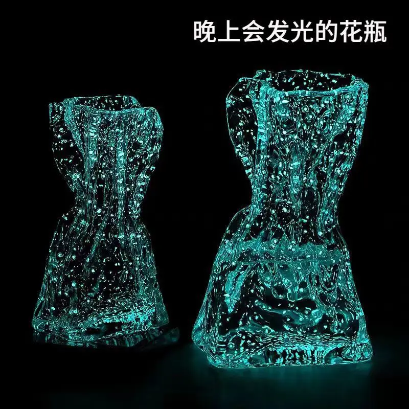 Ins Internet celebrity luminous fluorescent origami vase creative glass arrangement flower living room dining table ornament