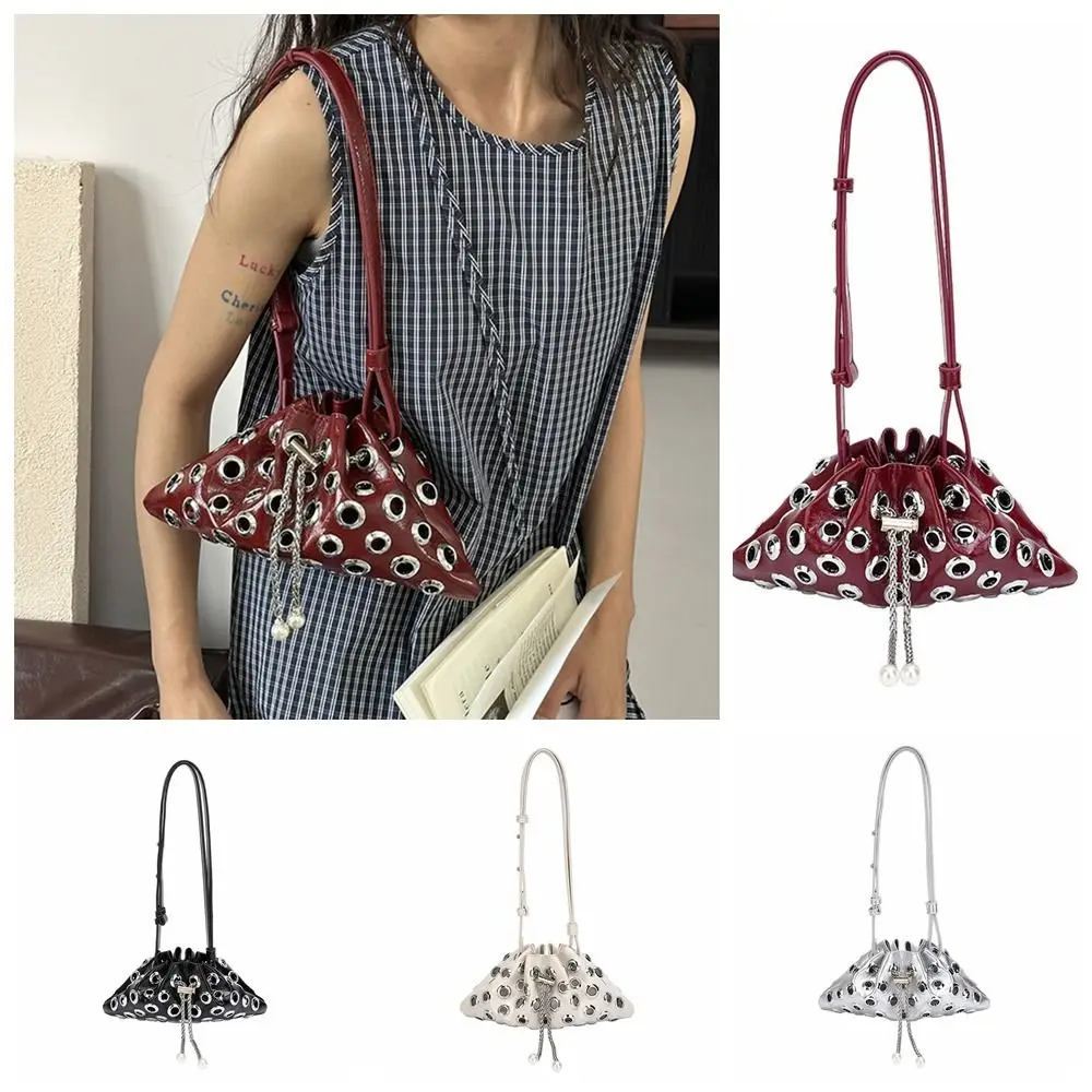 

Trendy Metal Stud Rivet Shoulder Bag Hollow Spicy Girl Y2k Underarm Bag Handbag Chain Drawstring Crossbody Bag Girl