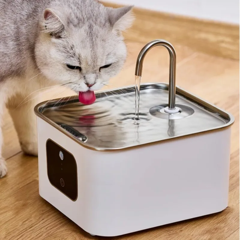 

Stainless Steel Pet Water Fountain Silent Auto Circulating Cat Feeder Dual Antibacterial Water Bowl Sensor-Activated Dispenser