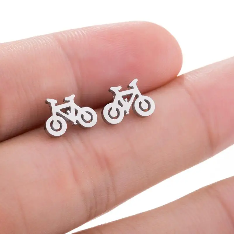 Girl Earrings Mouse/Tree/Lightning/Yago/Bicycle/Mermaid/Round Stainless Steel Stud Earring for Women Daily Wear pendientes