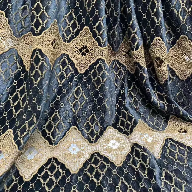 

Luxurious velvet fabric new autumn and winter lace embroidery hollow floral full coverage fabric DIY dress designer fabric