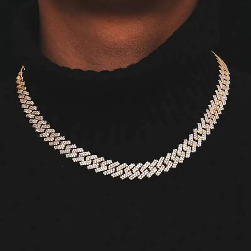 Fashion Factory Wholesale Brand 12mm Plated 925 Silver Cuban Chain Charm Square Personalized Trendy Moissanite Bracelet Necklace
