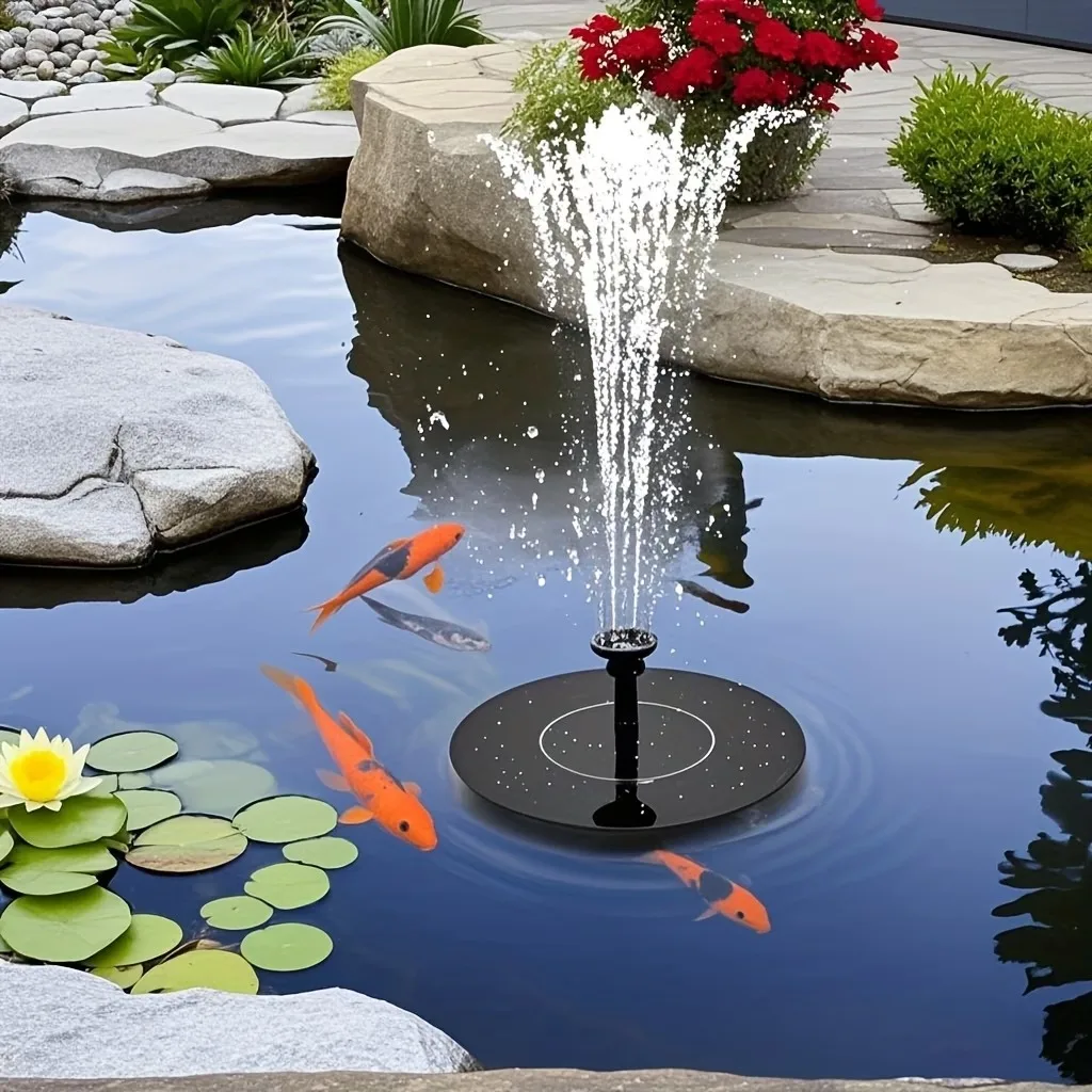 13cm Circular Solar Powered Floating Fountain Pump Outdoor Mini Water Fountain with 6 Nozzles for Garden Pond Pool Decoration