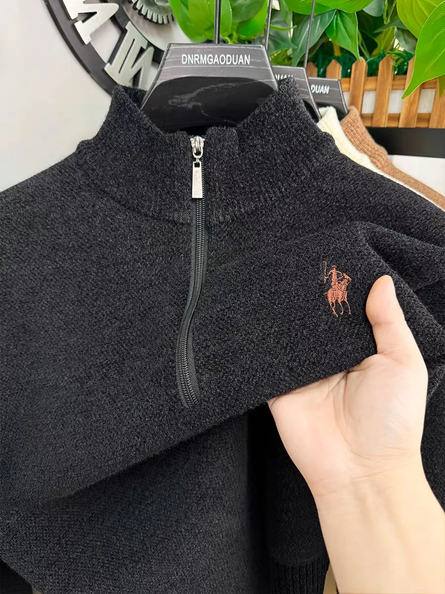 

Роскошный пони вышивка трикотажный свитер мужской премиум бренд полумолниеносный Стоящий воротник толстый осенний и зимний теплый модный джемпер Paulo